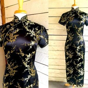 Oriental Cheongsam Black and Gold Dragon Sz S-M